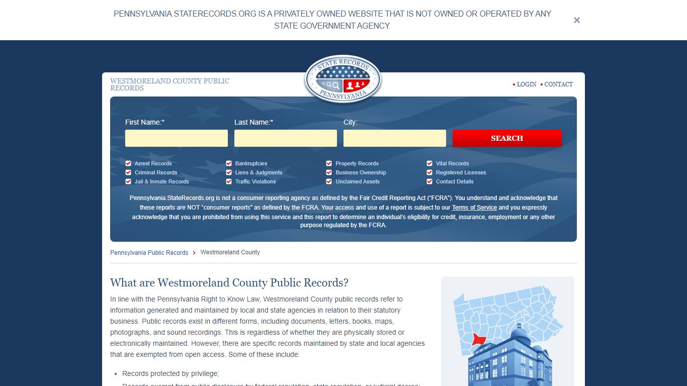 Westmoreland County Arrest, Court, and Public Records | StateRecords.org